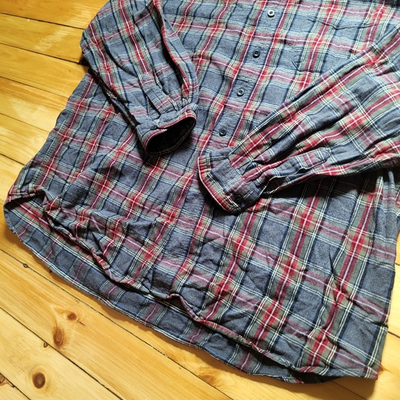 LL Bean Flannel Button Down Shirt Mens 2XL Gray Red Plaid Classic Outdoor Gorp - Picture 3 of 7